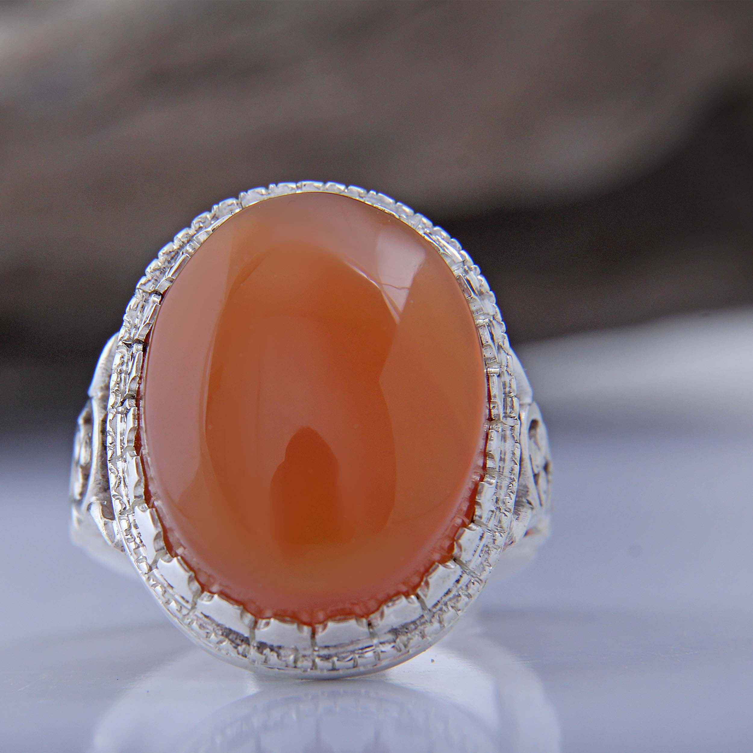 Persian Yemeni Aqeeq Silver Ring for Men Handcrafted Model Palace