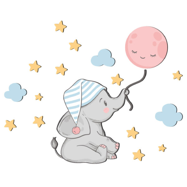 Removable Nursery Wooden Wall Stickers with Elephant Design