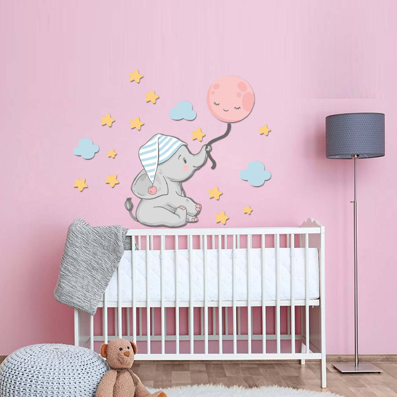 Removable Nursery Wooden Wall Stickers with Elephant Design