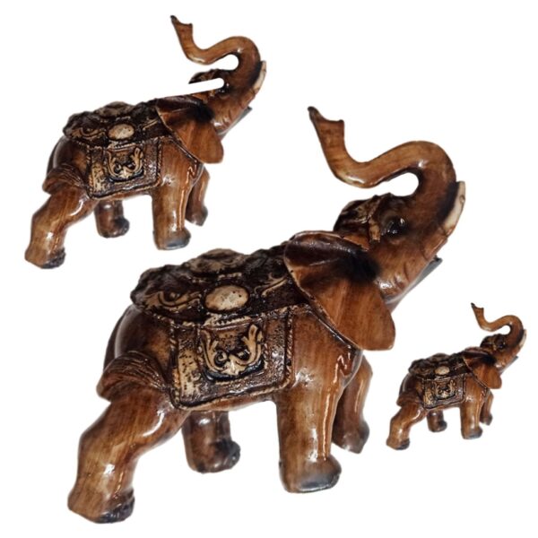 Set of 3 Decorative Elephant Figurines - Feng Shui Animal Sculptures