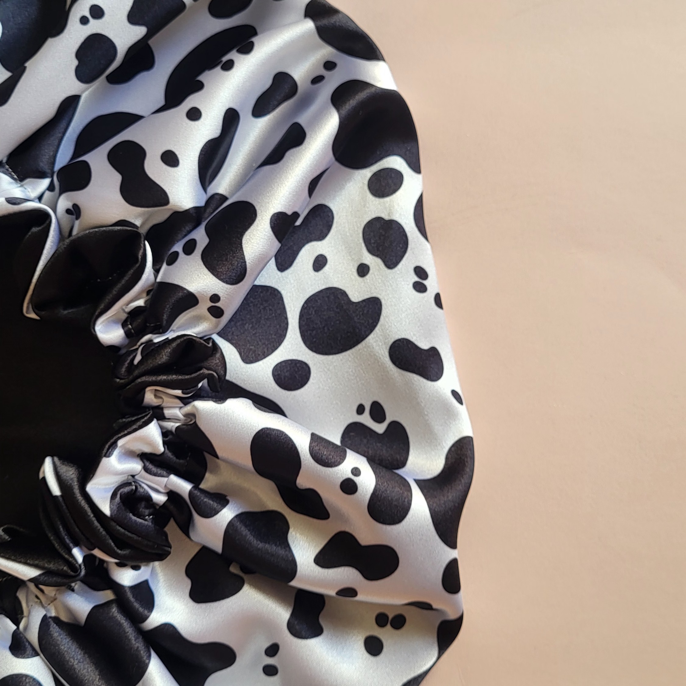 Silk Satin Bonnet Luxury Night Sleep Cap Large in Cow Print Design