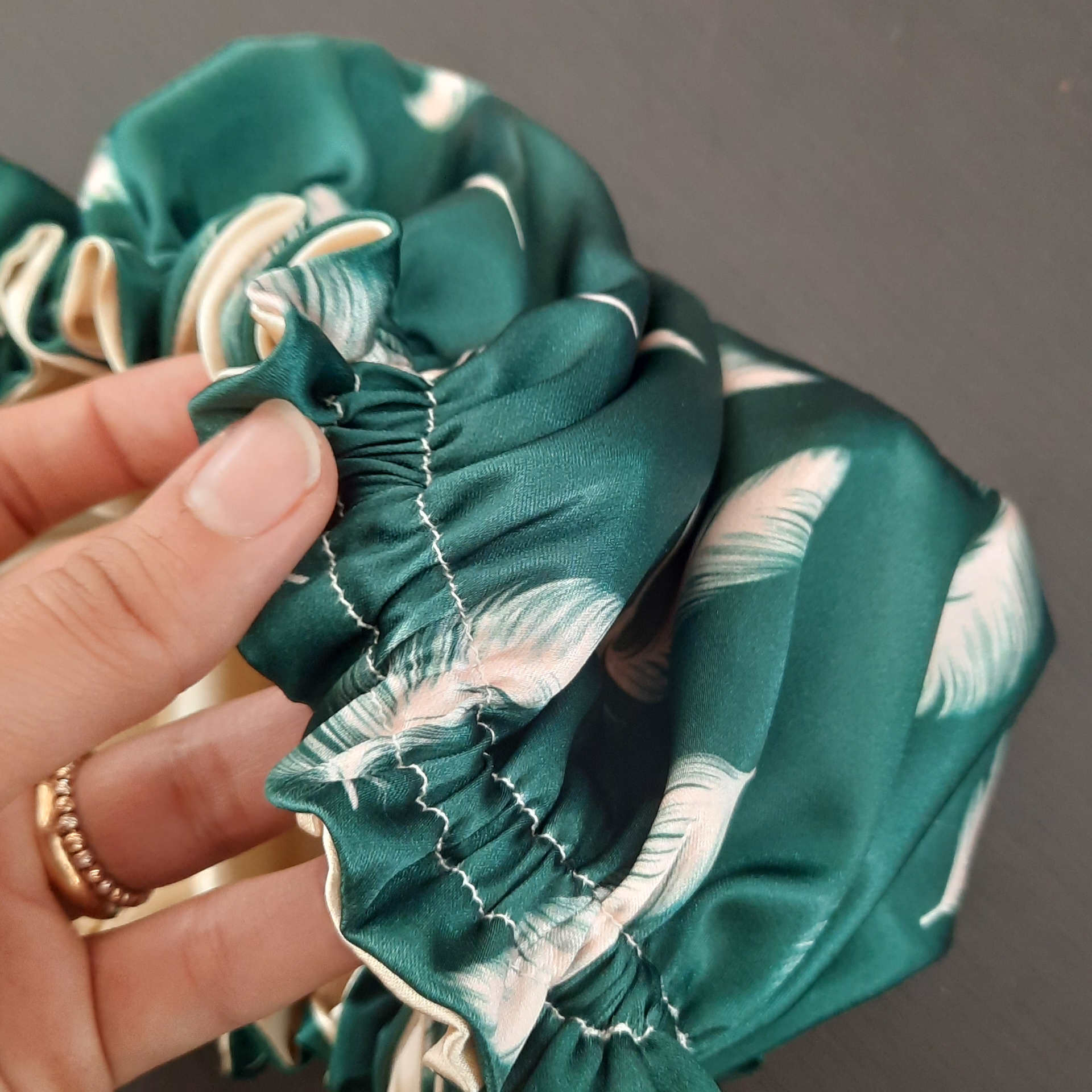 Silk Satin Bonnet Luxury Night Sleep Cap for Women in Feather Motifs Design