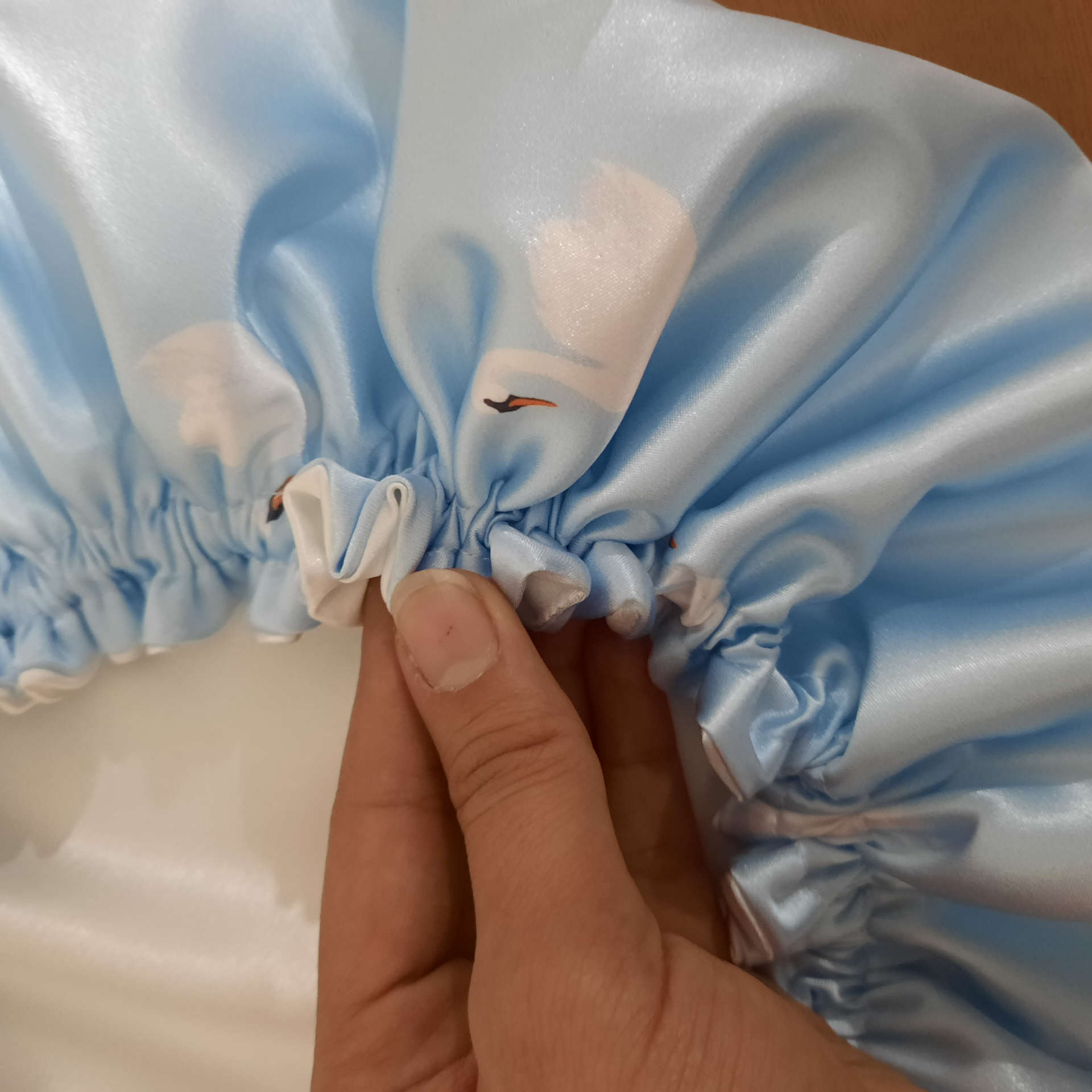 Silk Satin Bonnet Luxury Night Sleep Cap for Women in Swan Motifs Design