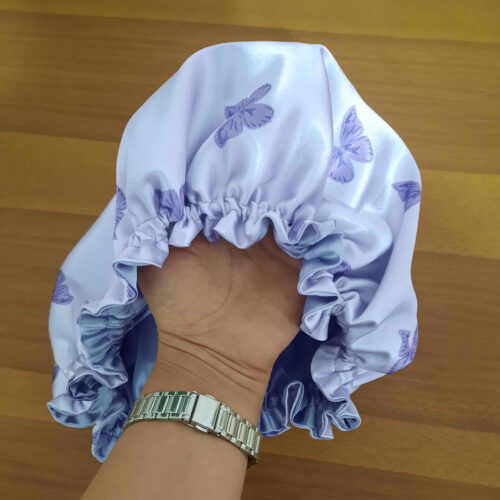 Silk Satin Bonnet Luxury Night Sleep Hat for Women Butterfly Blue