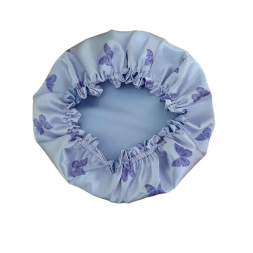 Silk Satin Bonnet Luxury Night Sleep Hat for Women Butterfly Blue