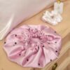 Silk Satin Bonnet Sleeping Hat for Hair Protection in Heart Design Pink
