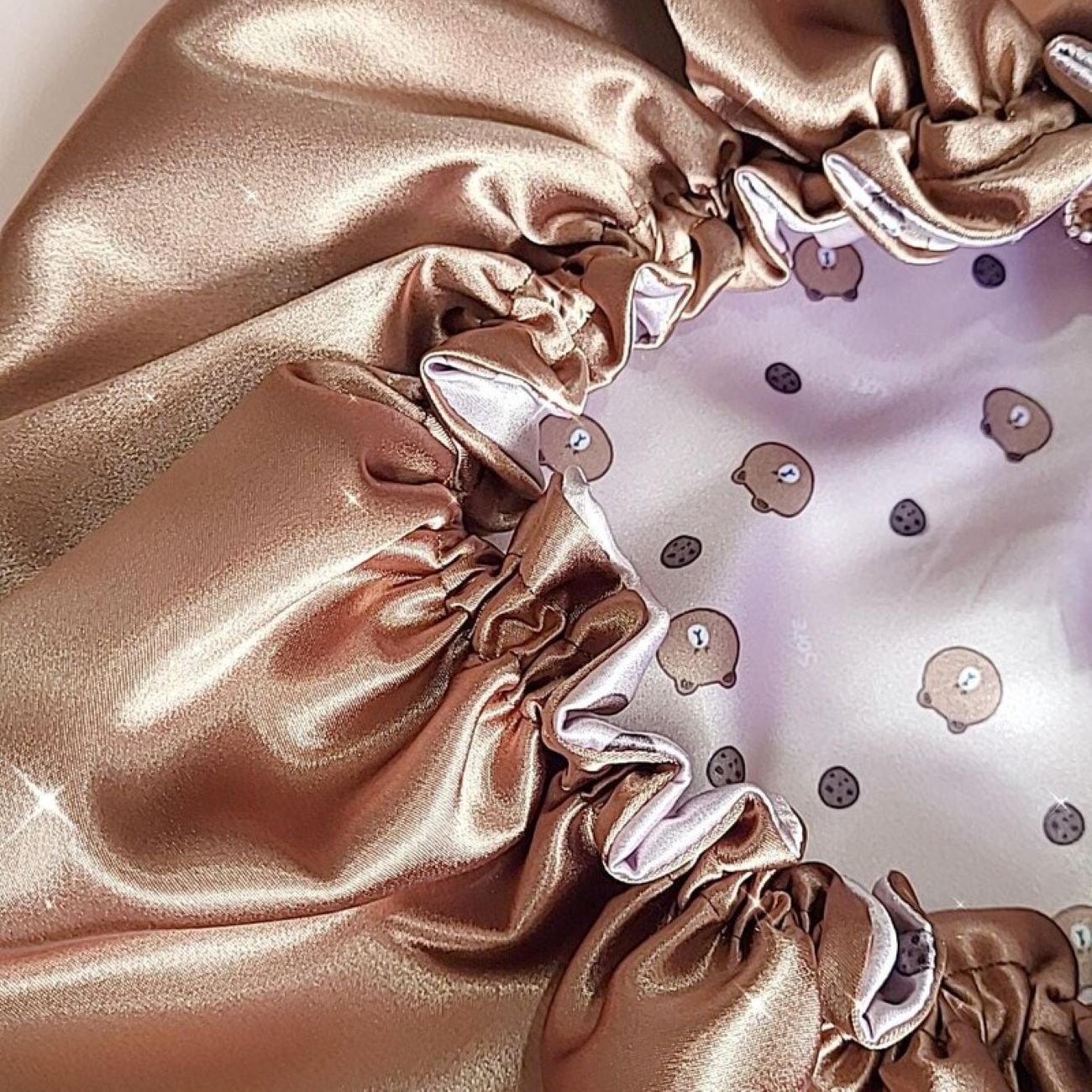 Silk Satin Bonnet Sleeping Hat for Hair Protection in Teddy Bear Motifs