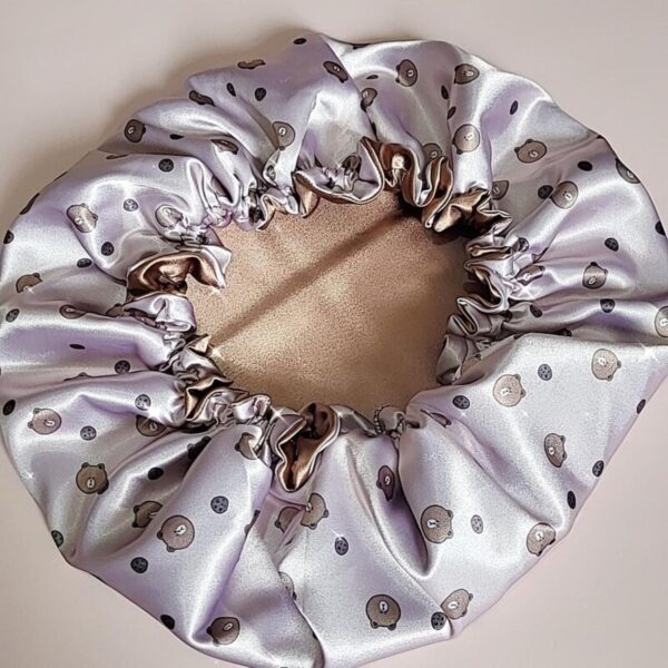 Silk Satin Bonnet Sleeping Hat for Hair Protection in Teddy Bear Motifs