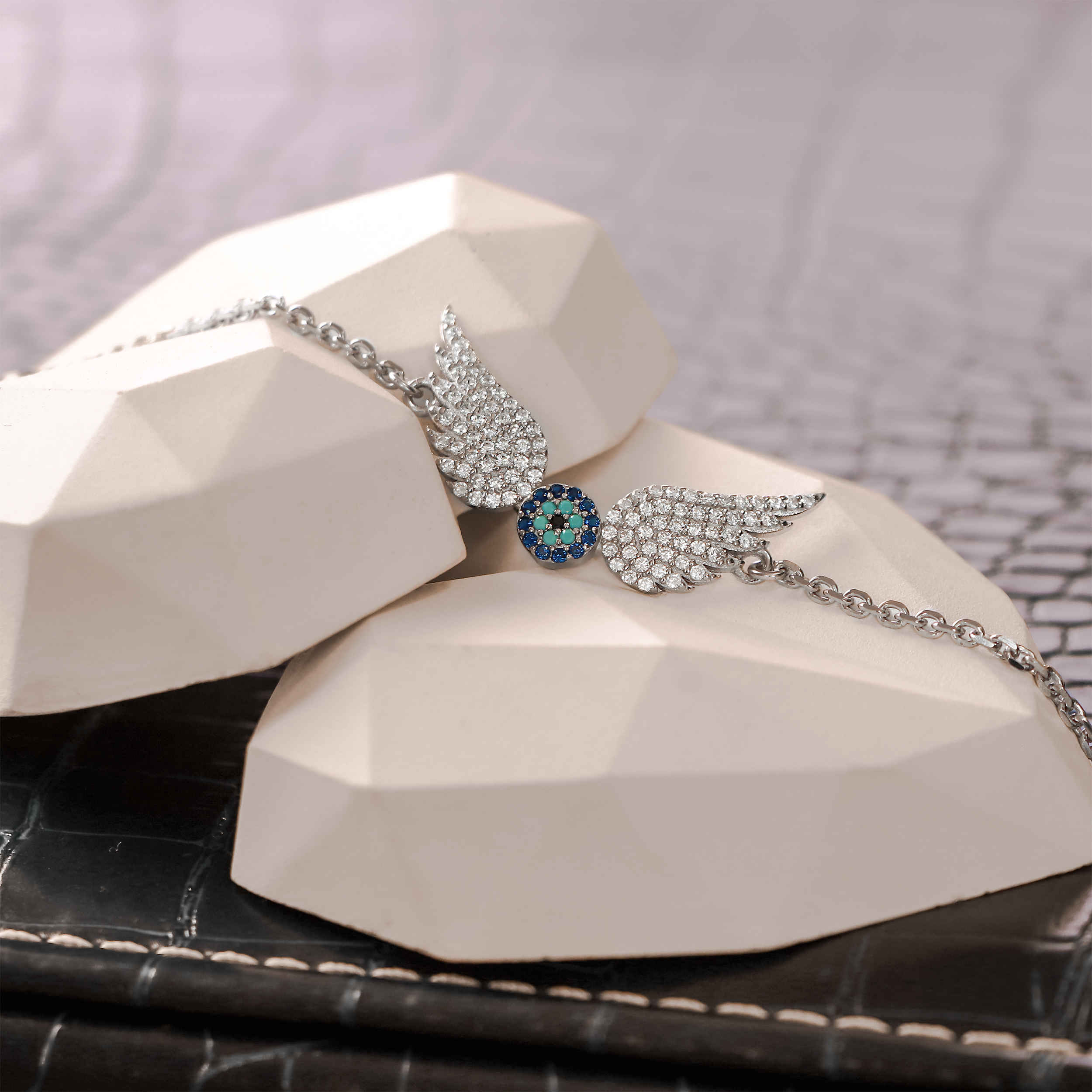 Silver Bracelet with Evil Eye Design for Women Model Angel