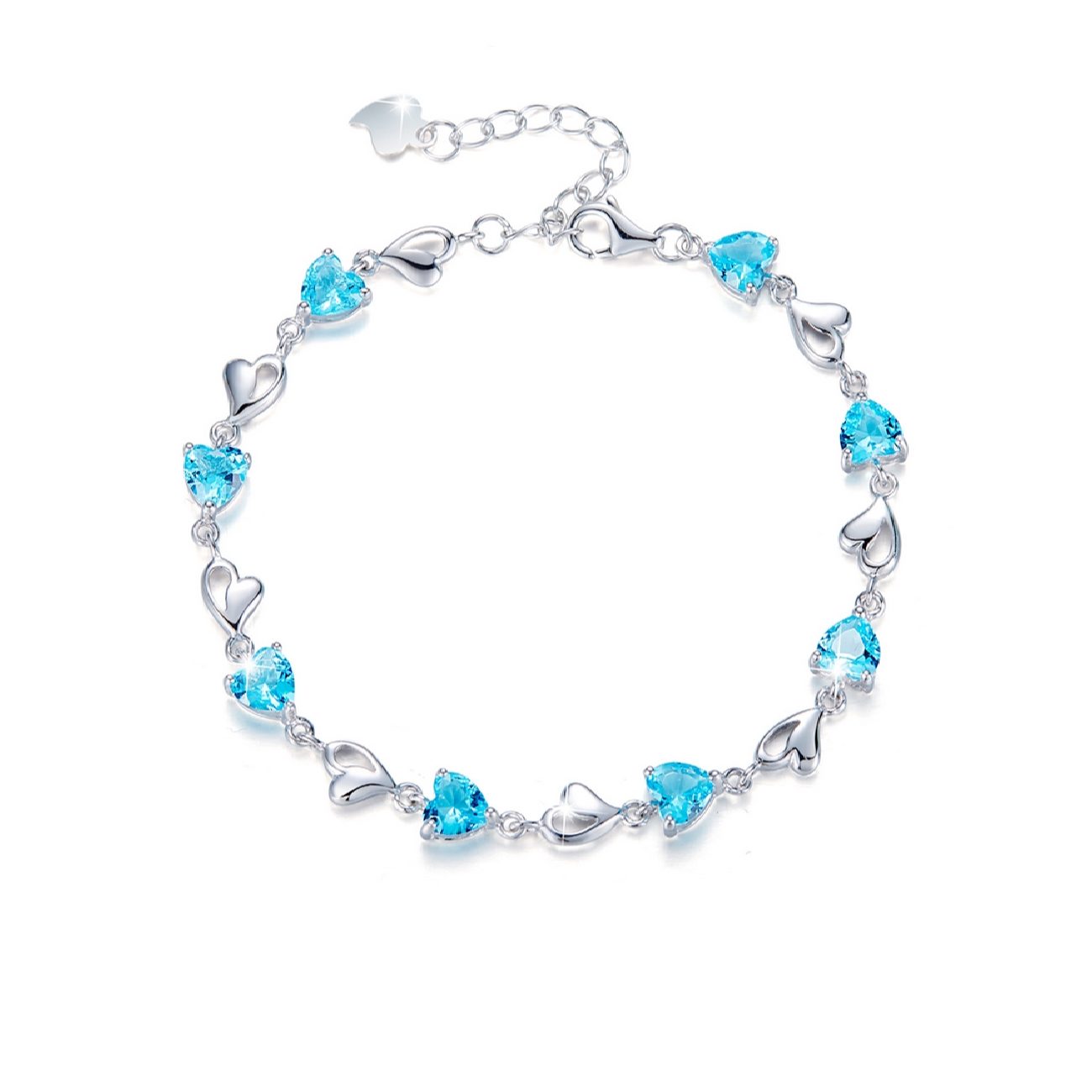 Silver Bracelet with Little Blue Heart Design for Women
