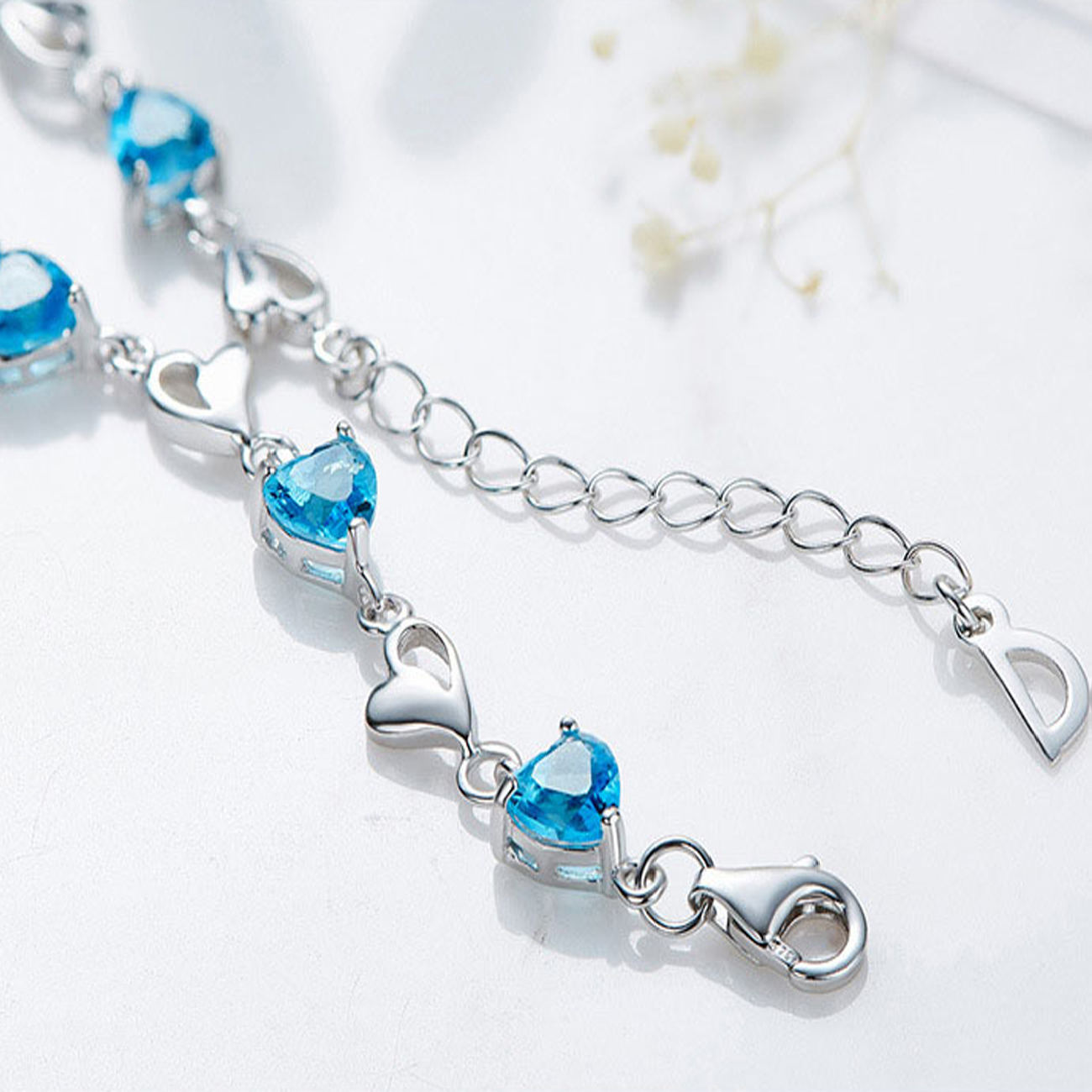 Silver Bracelet with Little Blue Heart Design for Women