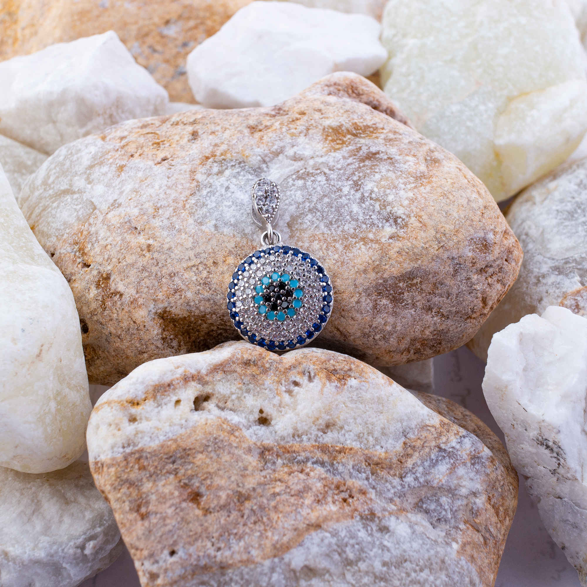 Silver Necklace Pendant with Evil Eye Design for Women