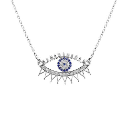 Silver Necklace with Evil Eye Design for Women