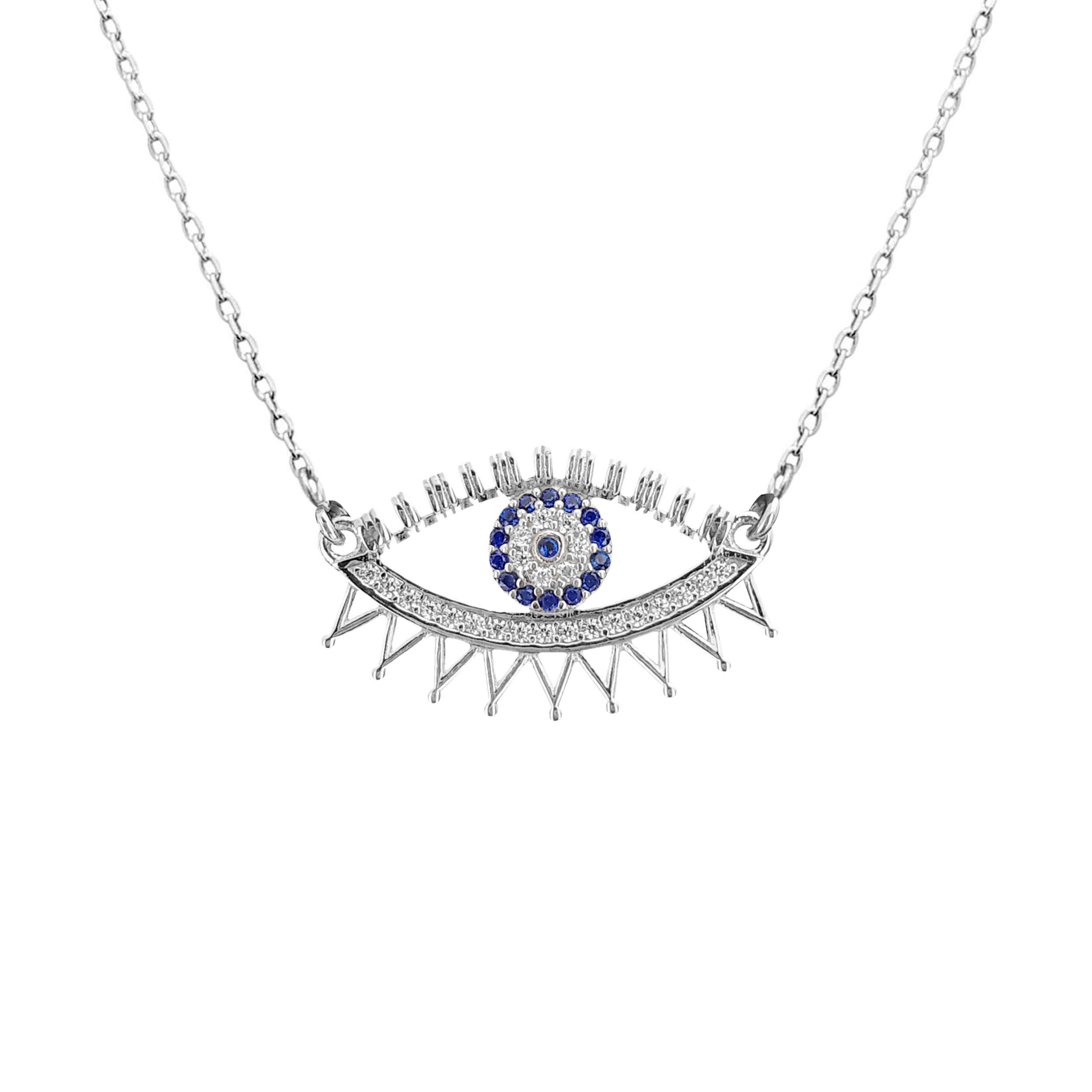 Silver Necklace with Evil Eye Design for Women