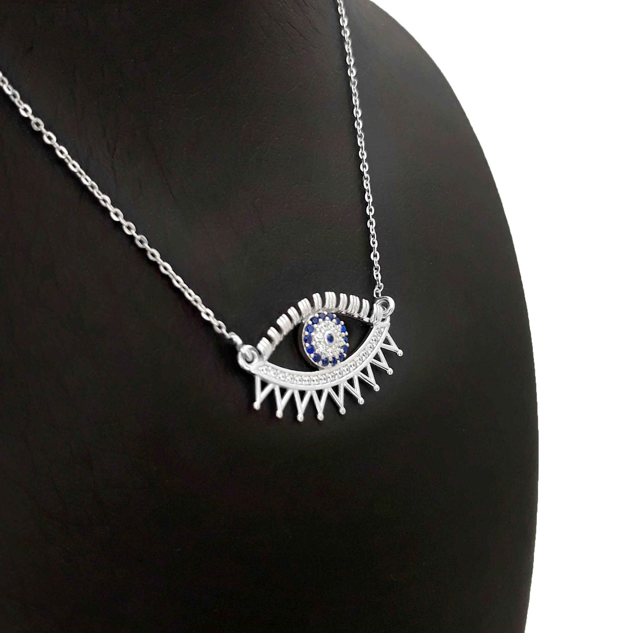 Silver Necklace with Evil Eye Design for Women