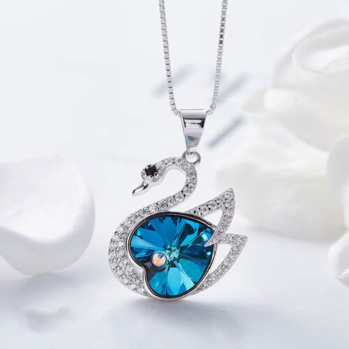Silver Necklace with Swan Design for Women