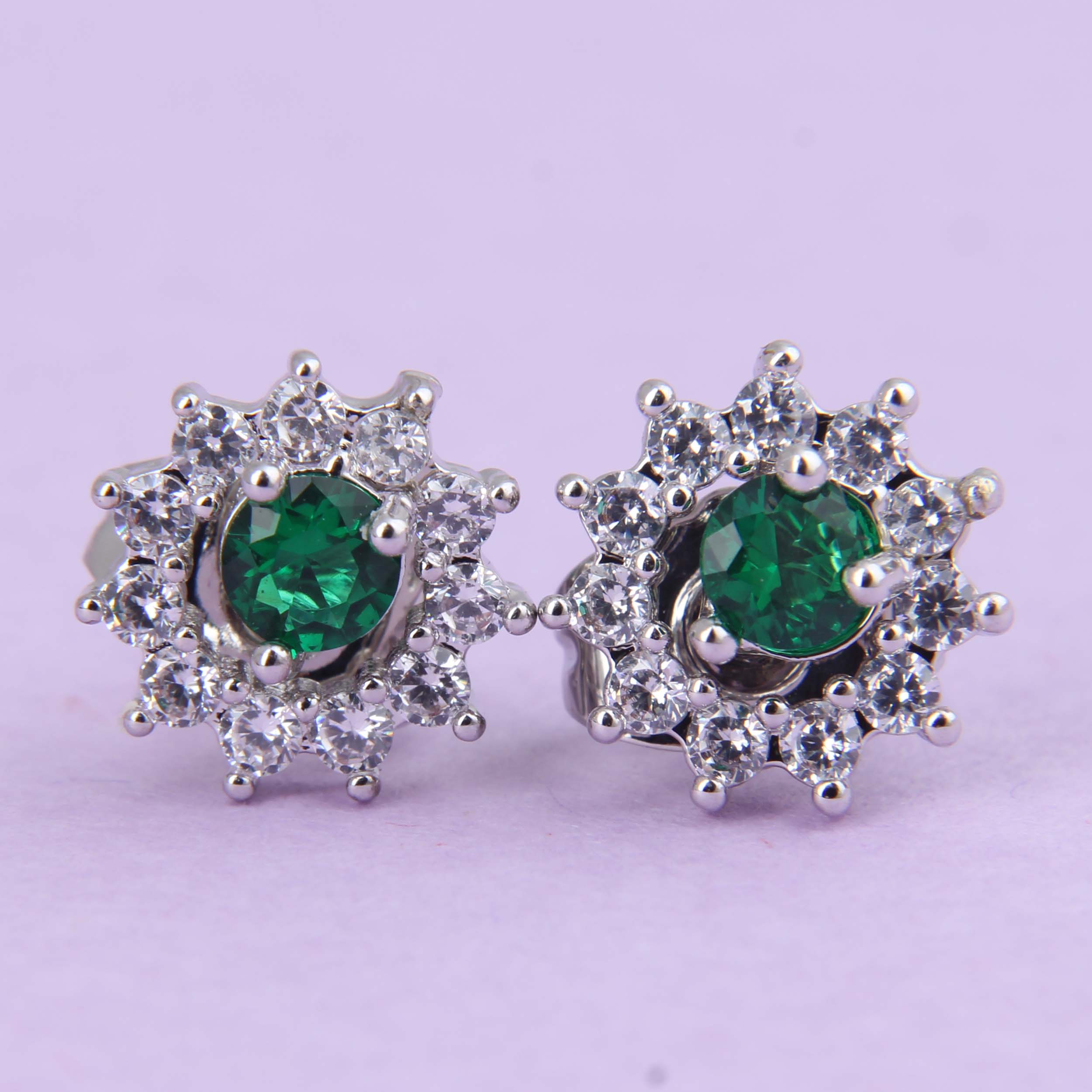 Steel Stud Earrings for Women with Quartz Gemstone
