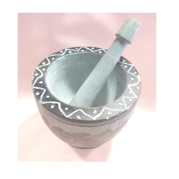 Stone Mortar & Pestle Set Elegantly Handcrafted in Floral Design