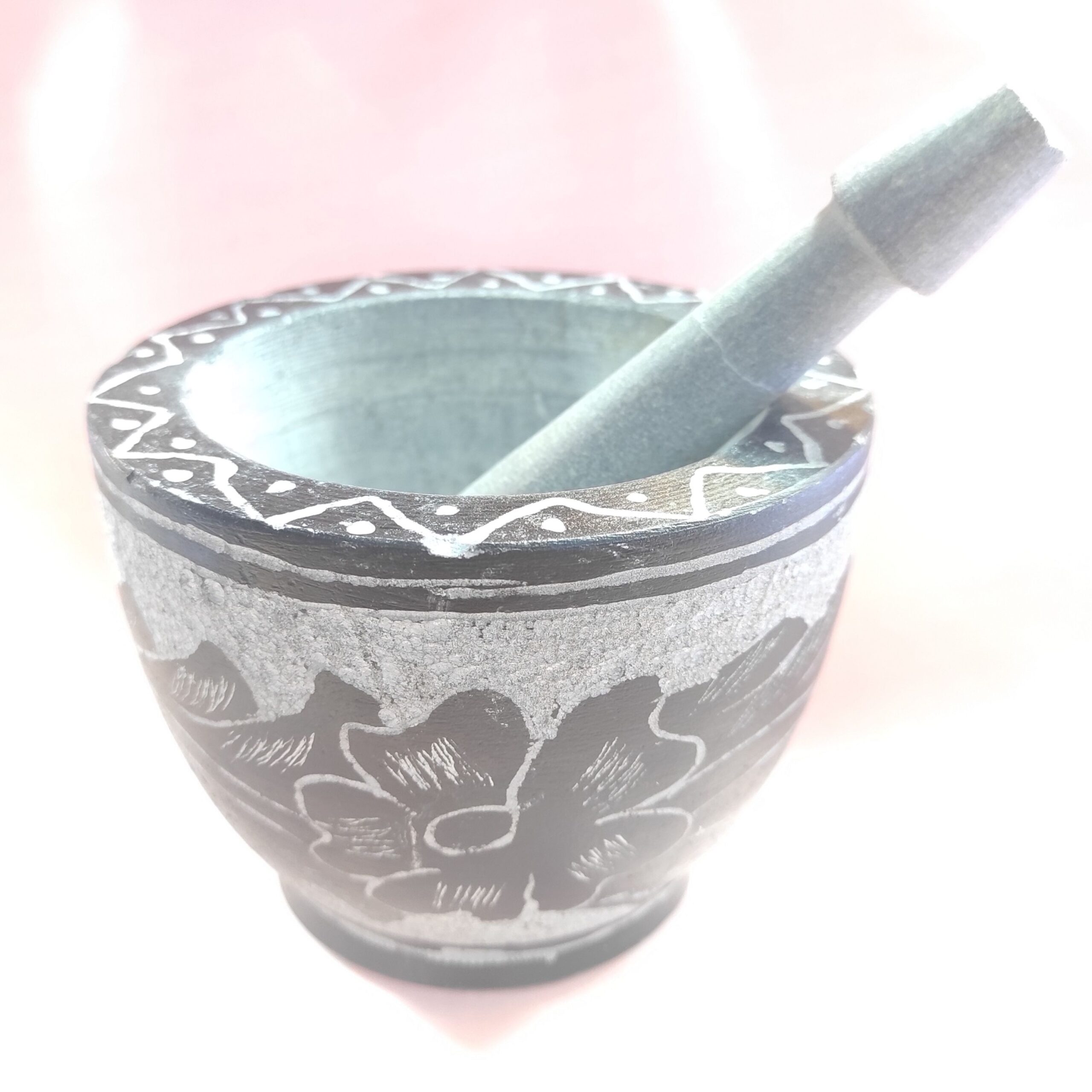 Stone Mortar & Pestle Set Elegantly Handcrafted in Floral Design