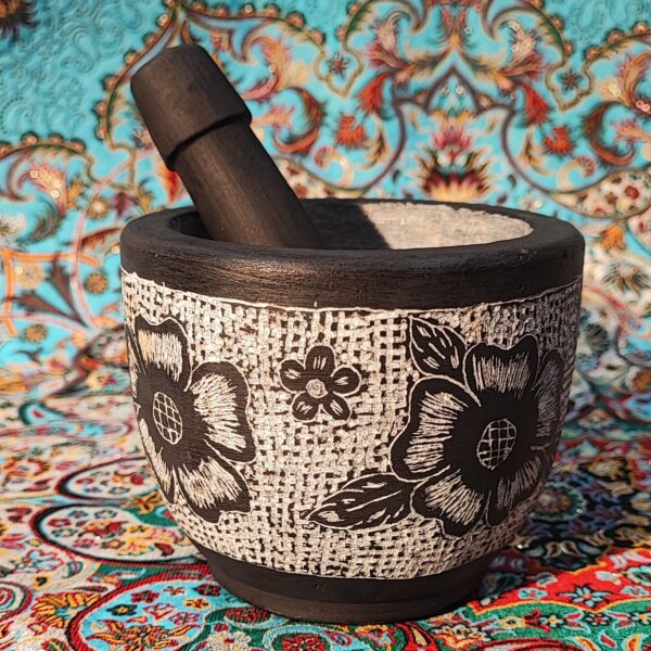 Stone Mortar & Pestle Set Elegantly Handcrafted in Flower Design