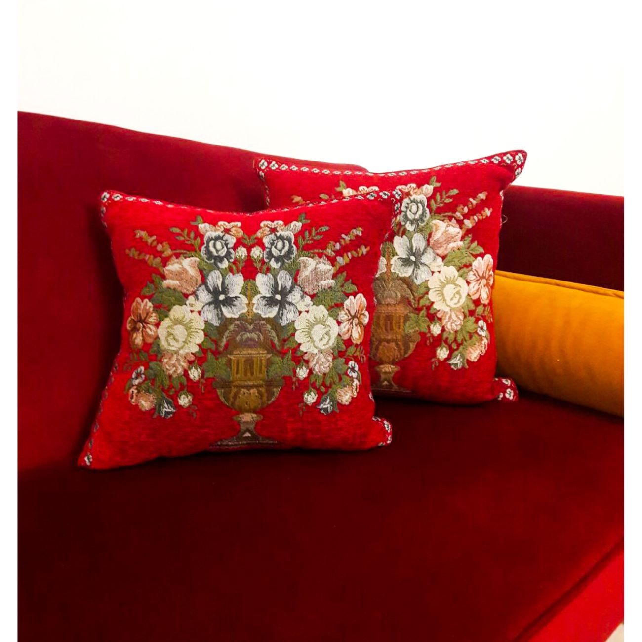 Velvet Cushion Cover One-Sided – Flower Vase Design (Set of 2)