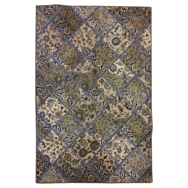 Vintage Persian Hand-Knotted Patchwork Carpet Geometric