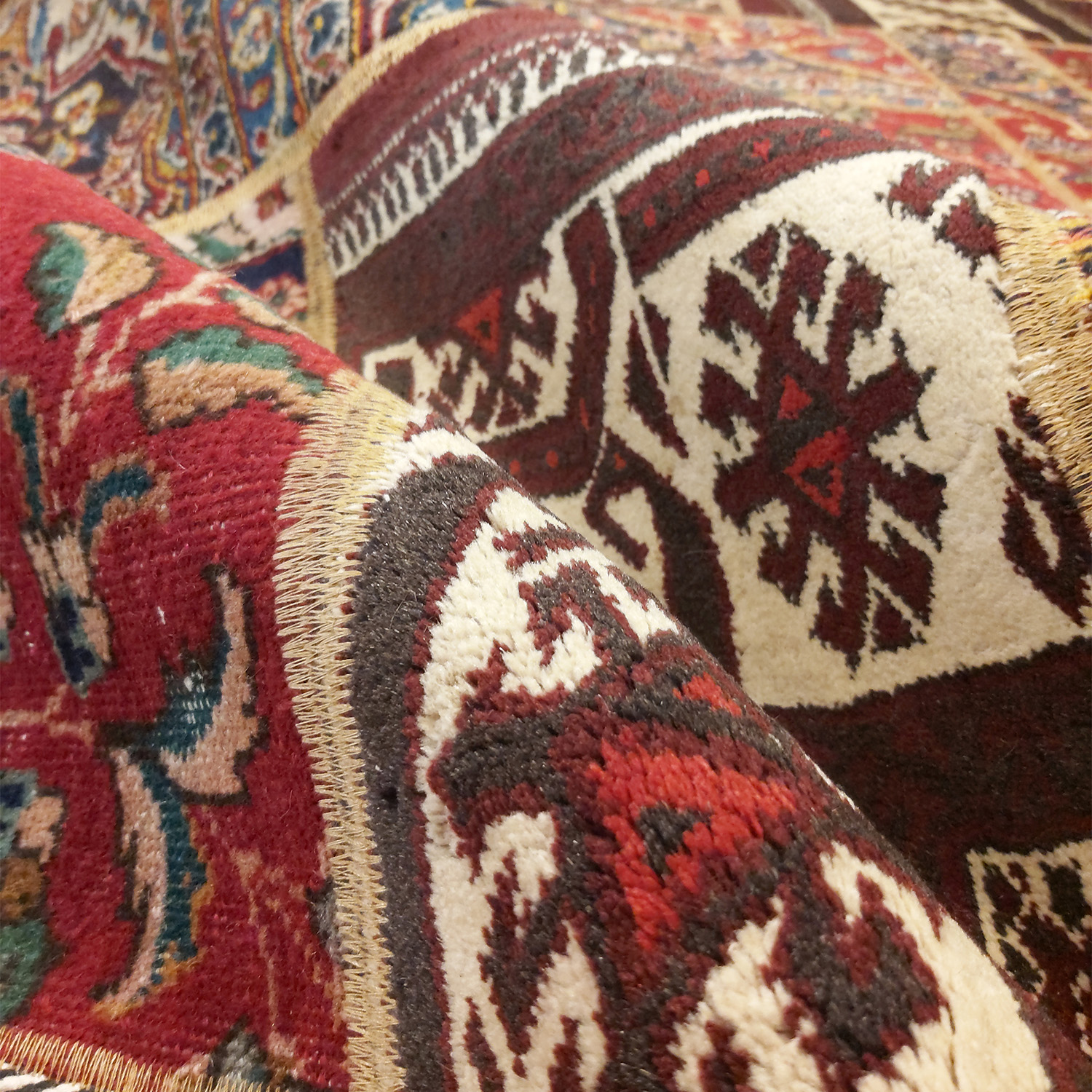 Vintage Persian Hand-Knotted Patchwork Carpet Geometric Red