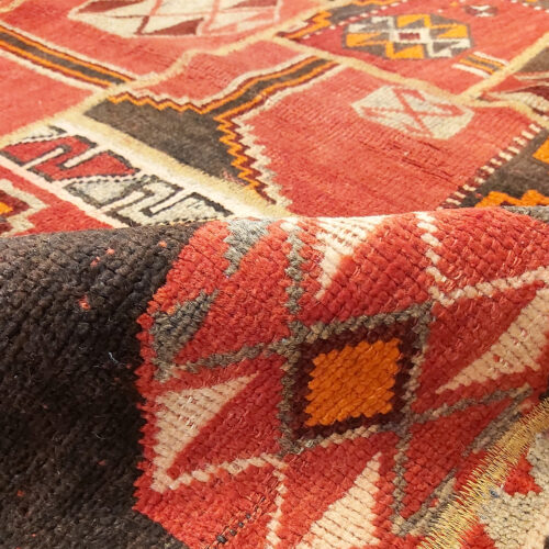 Vintage Persian Hand-Knotted Patchwork Carpet Geometric Red