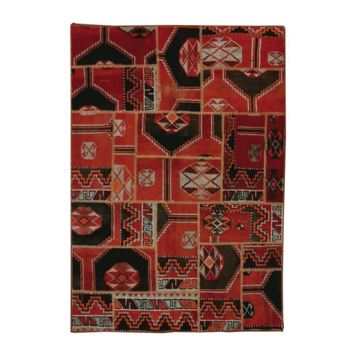 Vintage Persian Hand-Knotted Patchwork Carpet Geometric Red
