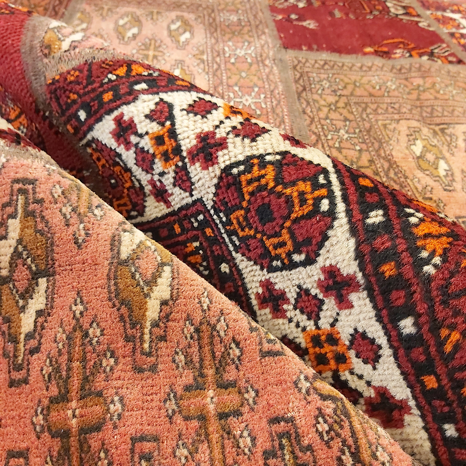 Vintage Persian Hand-Knotted Patchwork Carpet Geometric Traditional Red