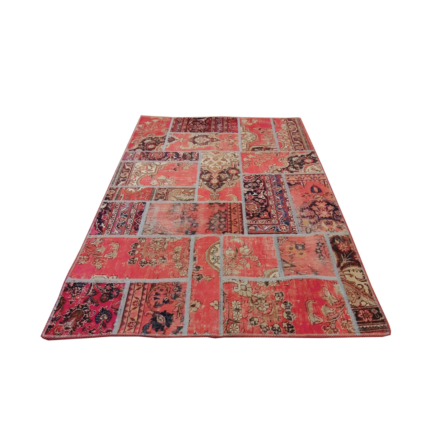 Vintage Persian Hand-Knotted Patchwork Carpet Magenta