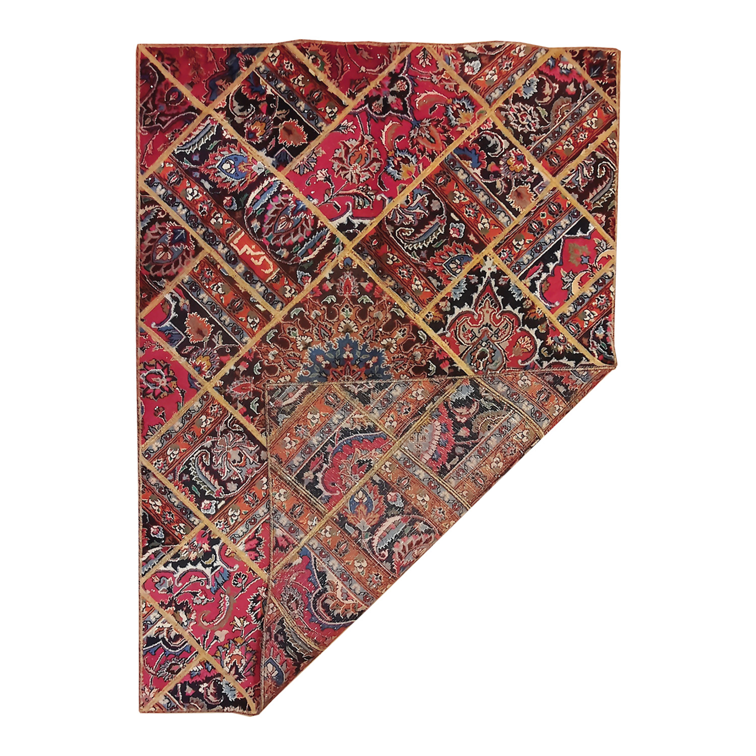 Vintage Persian Hand-Knotted Patchwork Carpet Magenta