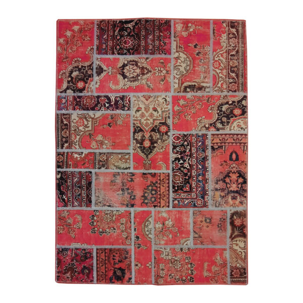 Vintage Persian Hand-Knotted Patchwork Carpet Magenta