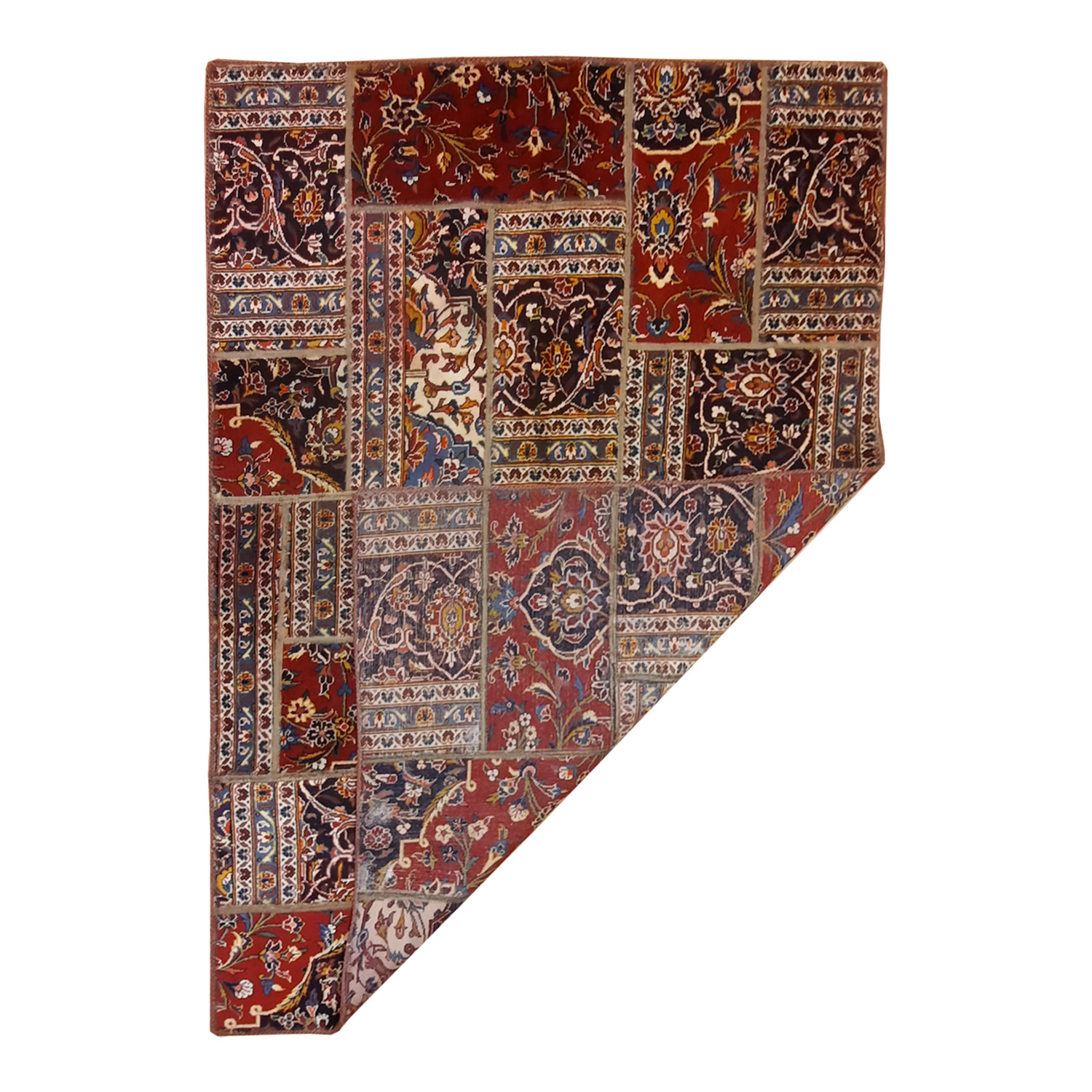 Vintage Persian Hand-Knotted Patchwork Carpet Maroon