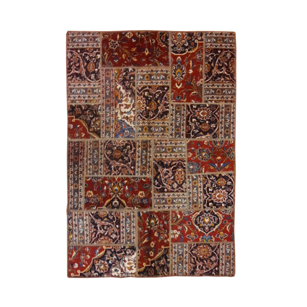 Vintage Persian Hand-Knotted Patchwork Carpet Maroon