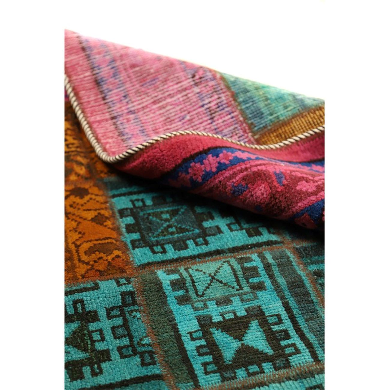 Vintage Persian Hand-Knotted Patchwork Carpet Pink