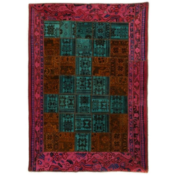 Vintage Persian Hand-Knotted Patchwork Carpet Pink