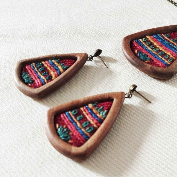Women's Handcrafted Wooden Earrings with Pateh Embroidery