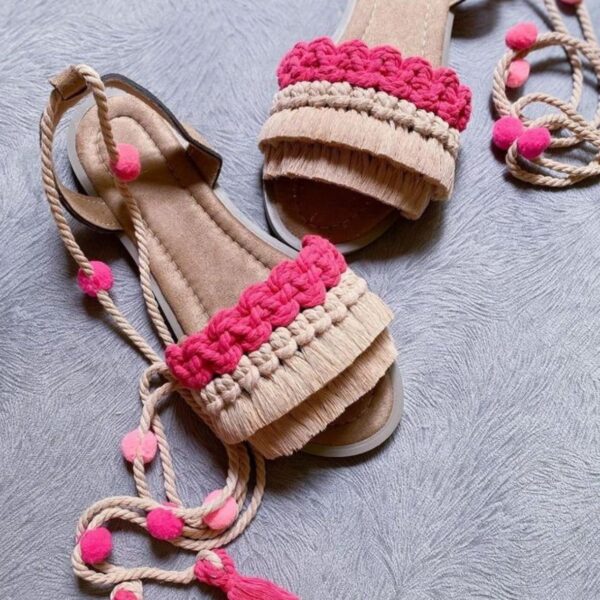 Women's Macrame Sling Back Sandals Handmade Model Bubble