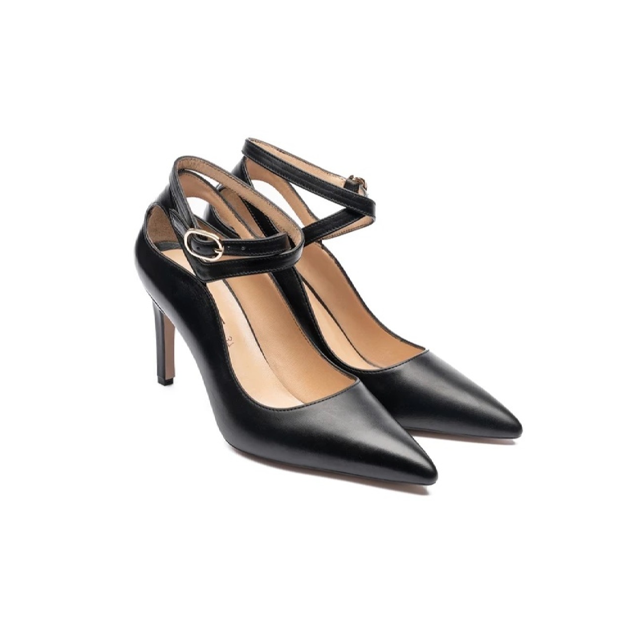 Women’s Natural Leather Ankle Strap Pump Heels Shoes