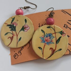 Women’s Round Wooden Earrings Handcrafted with Floral Design