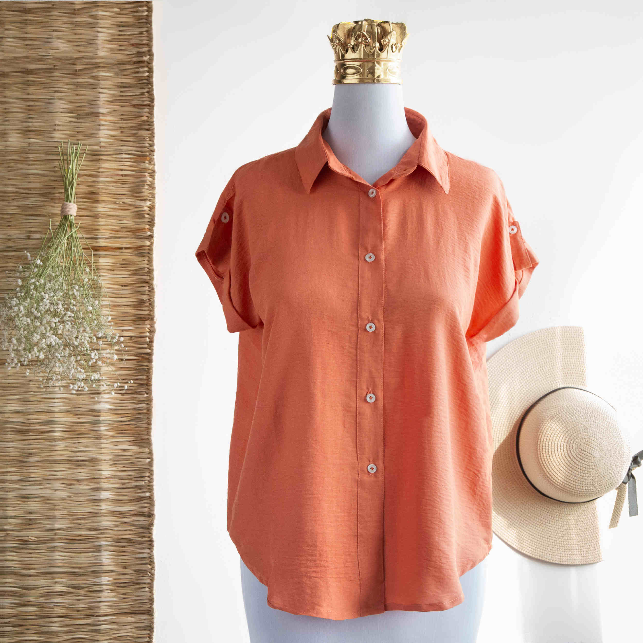 Women’s Short Sleeve Cotton Regular Fit Shirt in Orange