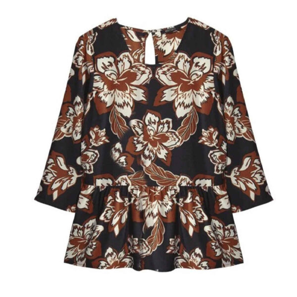 Women's Three Quarter Sleeve Blouse with Floral Design