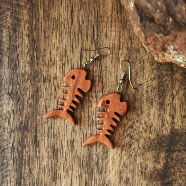 Women's Wooden Earrings Handcrafted with Fishbone Design
