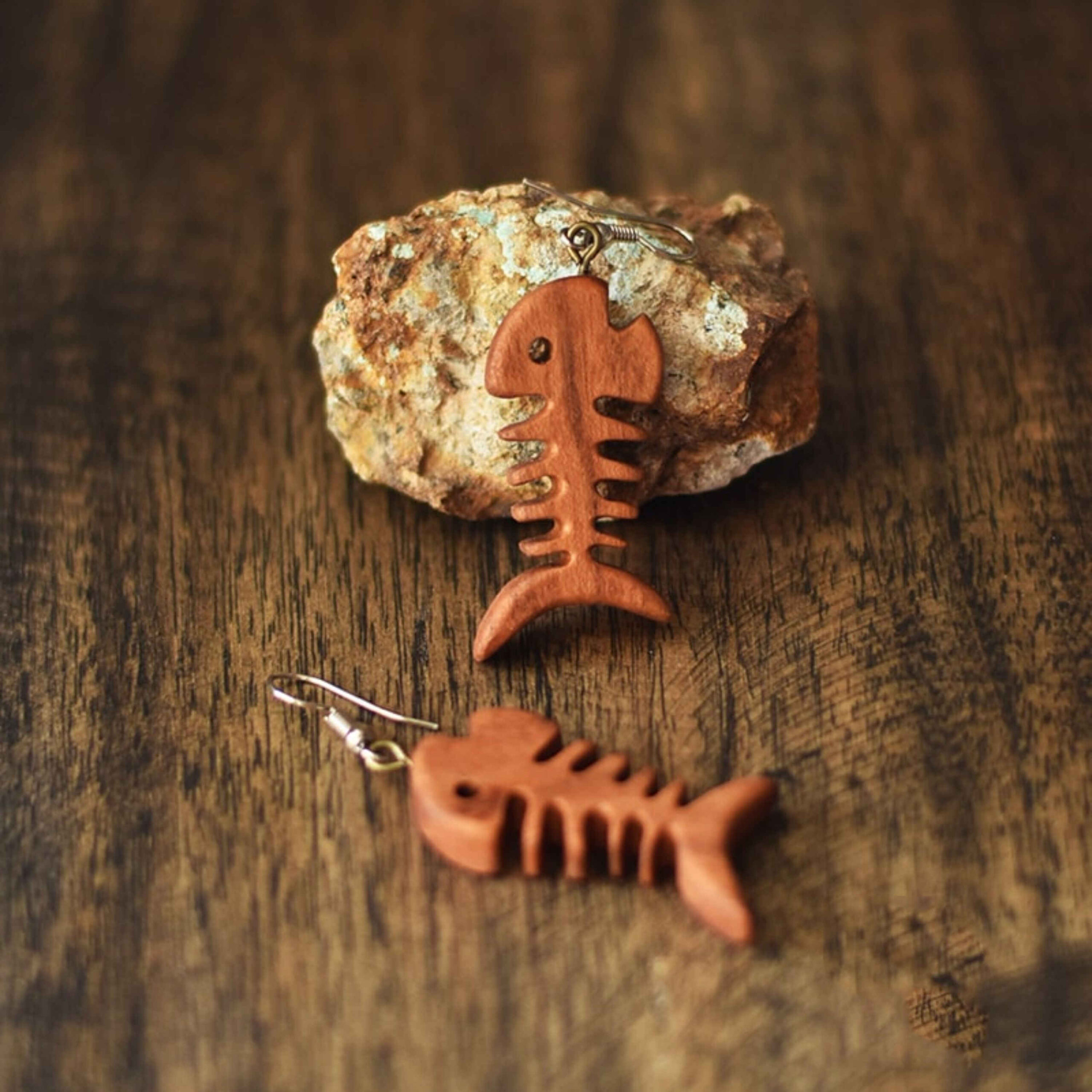 Women’s Wooden Earrings Handcrafted with Fishbone Design