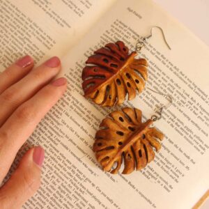 Women’s Wooden Earrings Handcrafted with Leaf Design