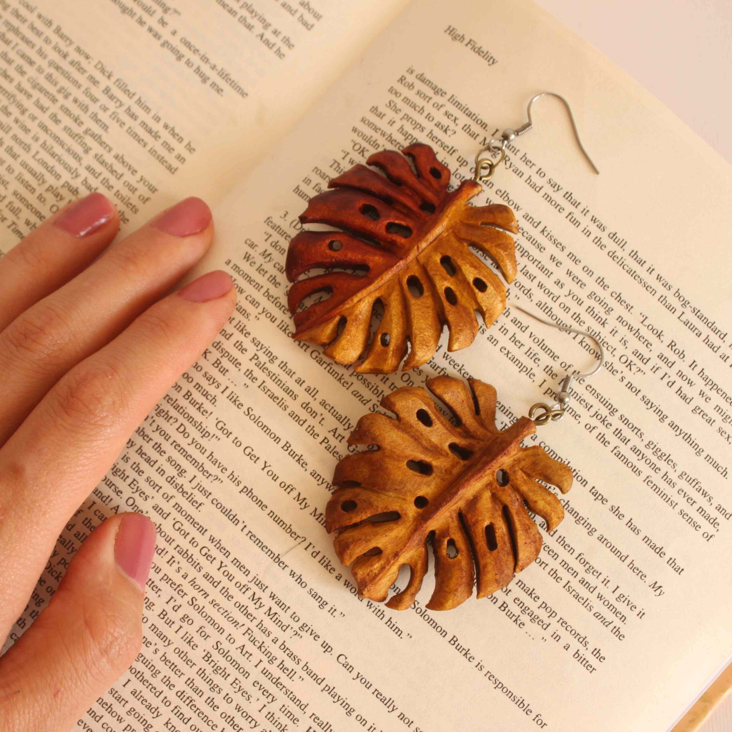 Women's Wooden Earrings Handcrafted with Leaf Design