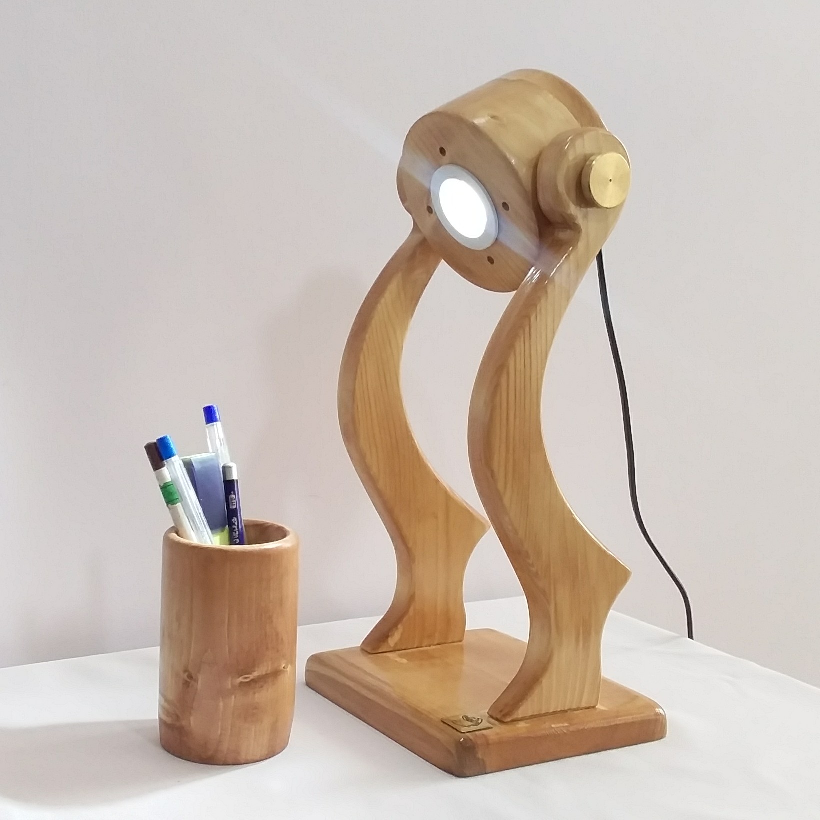 Funky Wooden Adjustable Desk Reading Lamp with Pencil Organizer