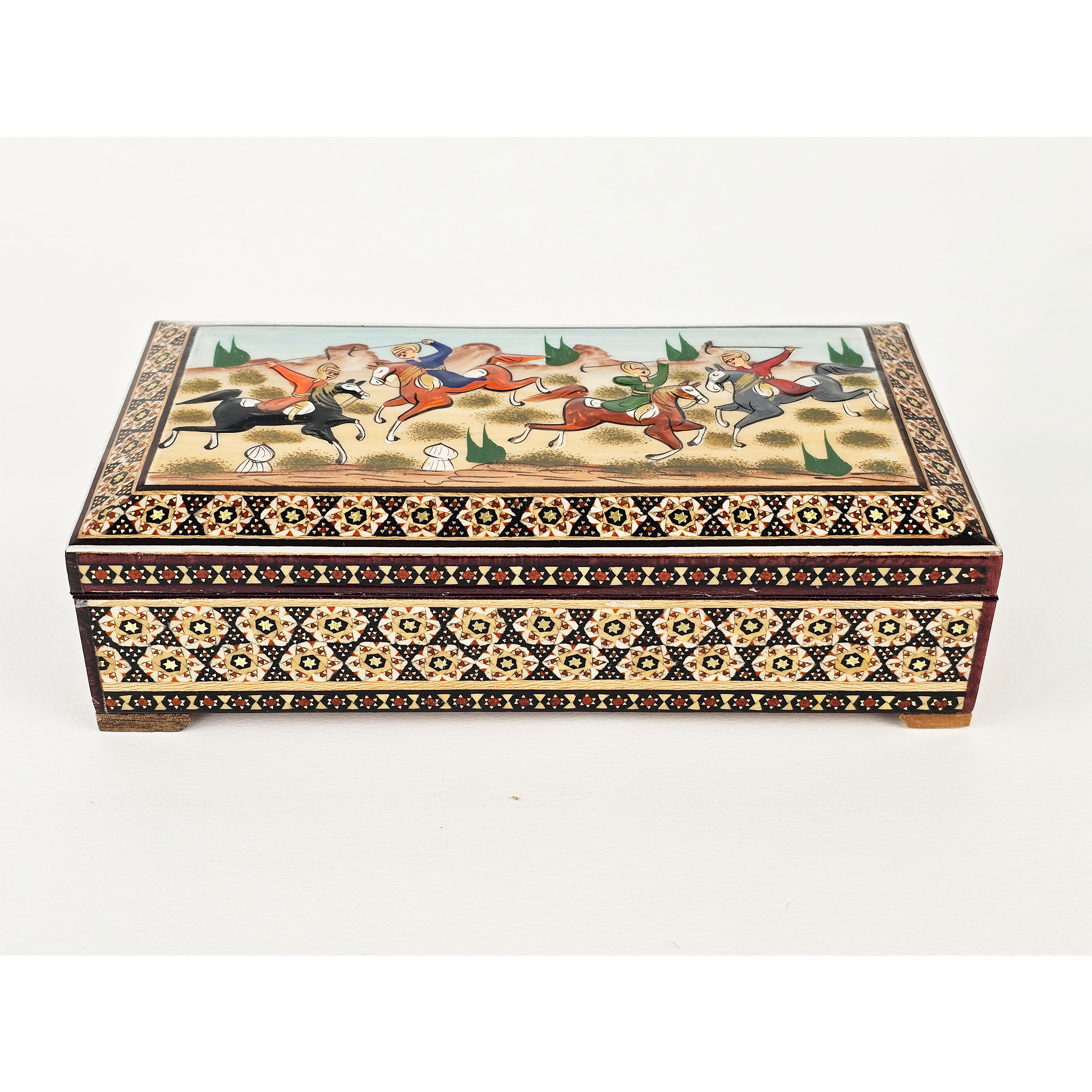 Wooden Business Card Box Handcrafted Persian Khatamkari in Chogan Design