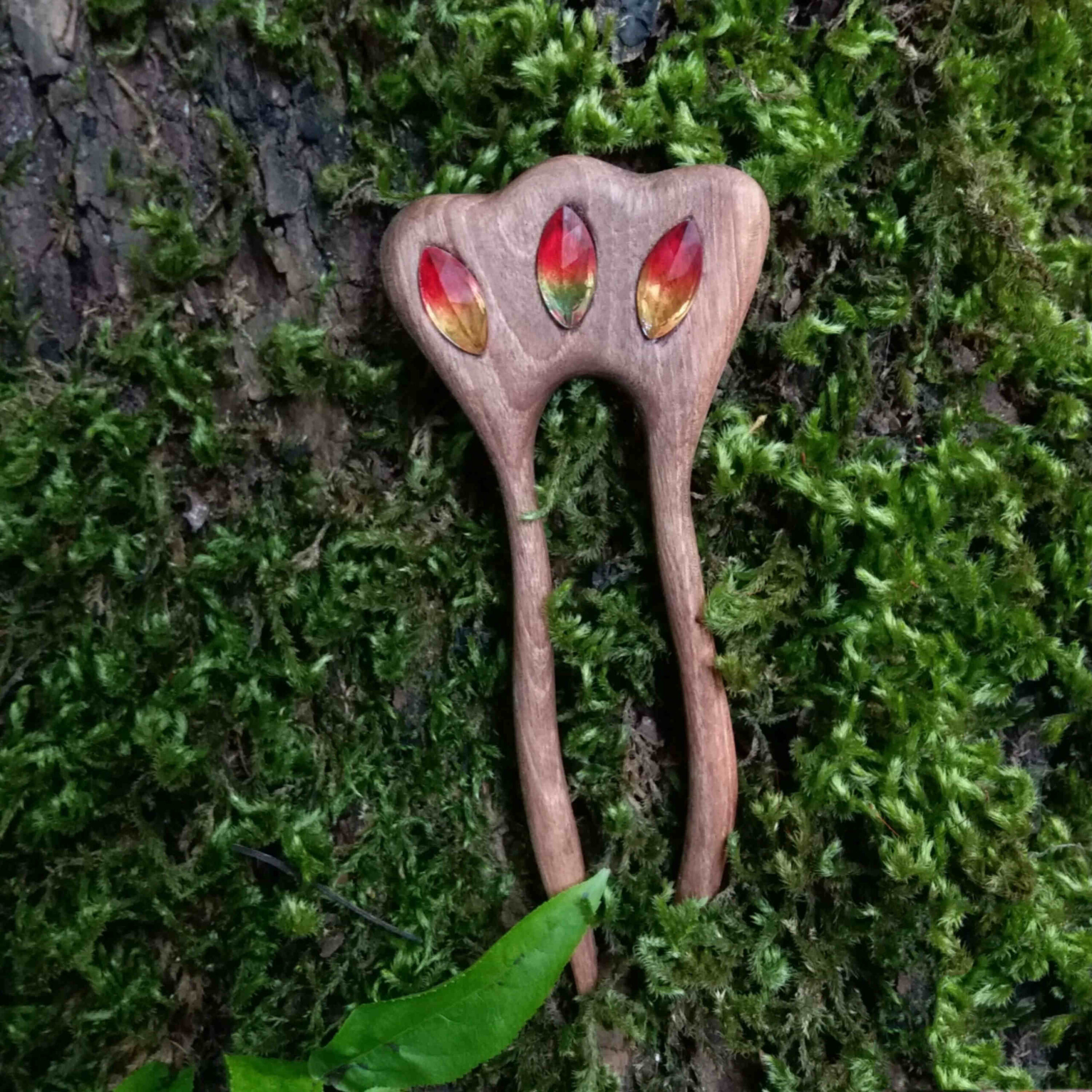 Wooden Hair Fork Handcrafted with Crown Design & Tourmaline Stones